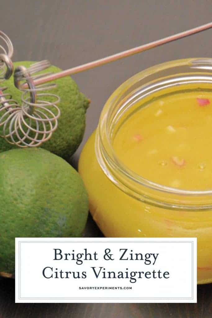 This Refreshing Citrus Vinaigrette Recipe is so easy and can be used on a salad, as a marinade for chicken or fish, and even as a dipping sauce for grilled veggies! #citrusvinaigrette #homemadesaladdressingrecipe www.savoryexperiments.com