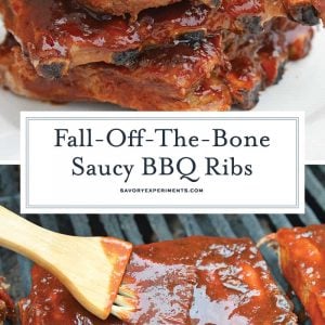 This is the Best BBQ Ribs Recipe you'll ever find! This pork ribs recipe falls right off the bone and is smothered in an award winning BBQ sauce! #howtomakeribsonthegrill #BBQribs www.savoryexperiments.com