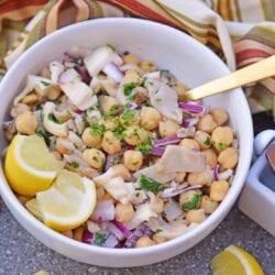 bowl of chickpeas with truffle oil