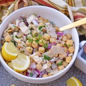 bowl of chickpeas with truffle oil
