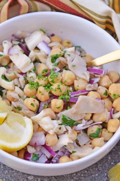 bowl of chickpeas with truffle oil