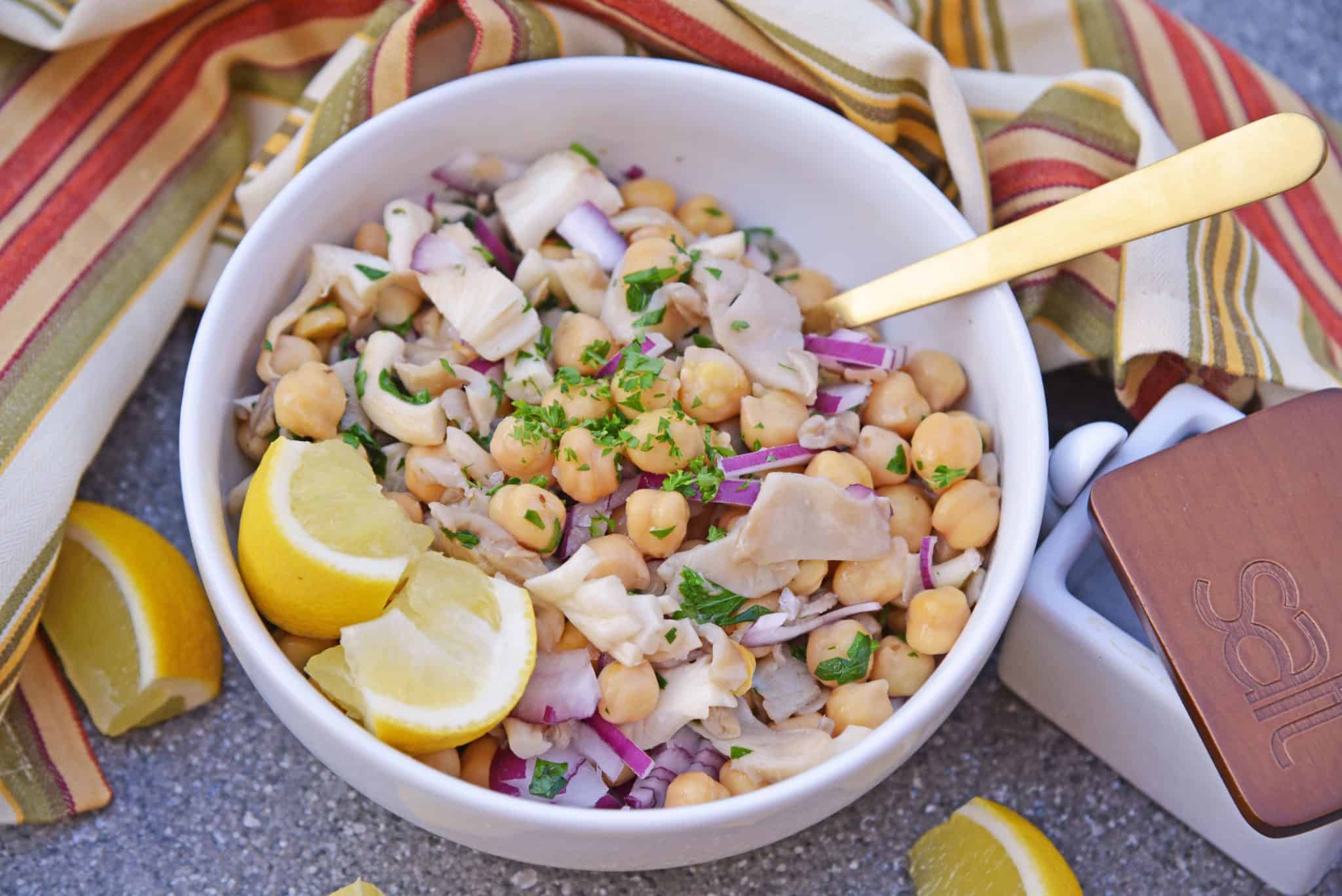 bowl of chickpeas with truffle oil