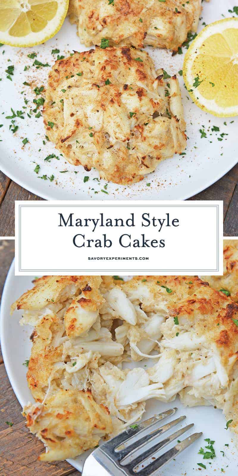 Maryland Crab Cakes are made with jumbo lump crab meat with little filler, Dijon mustard and Old Bay Seasoning plus secrets to making authentic Chesapeake crab cakes! #marylandcrabcakes #crabcakerecipe www.savoryexperiments.com