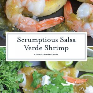 This Salsa Verde Shrimp recipe is a delicious meal or appetizer using fresh lime, tomatillos, jalapenos and spices. Easy to make and delicious to eat. #easyshrimprecipes #shrimpdinnerrecipes www.savoryexperiments.com