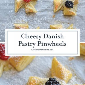 Danish Pastry make a great dessert that is not heavy but is also easy and quick to put together. Everyone will love this brie in puff pastry! #puffpastrydesserts #brieinpuffpastry www.savoryexperiments.com