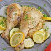 Lemon Chicken with Zucchini is a meal with classic, all-American flavors. Cast iron recipes are great since everything gets cooked in the same pan! #lemonchickenrecipe #castironrecipes www.savoryexperiments.com