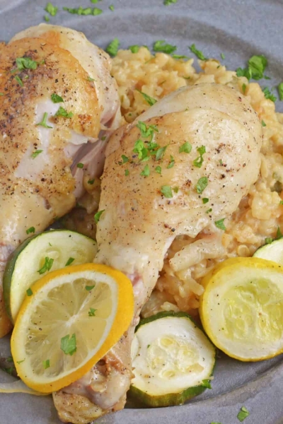 Lemon Chicken with Zucchini is a meal with classic, all-American flavors. Cast iron recipes are great since everything gets cooked in the same pan! #lemonchickenrecipe #castironrecipes www.savoryexperiments.com