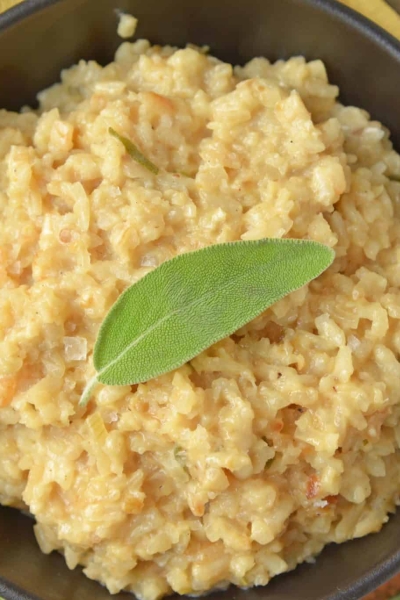 Sage Parsnip Risotto is a vegetarian side dish bursting with flavor. A creamy risotto recipe that uses mascarpone and parmesan cheese. #vegetablerisotto #creamyrisotto www.savoryexperiments.com