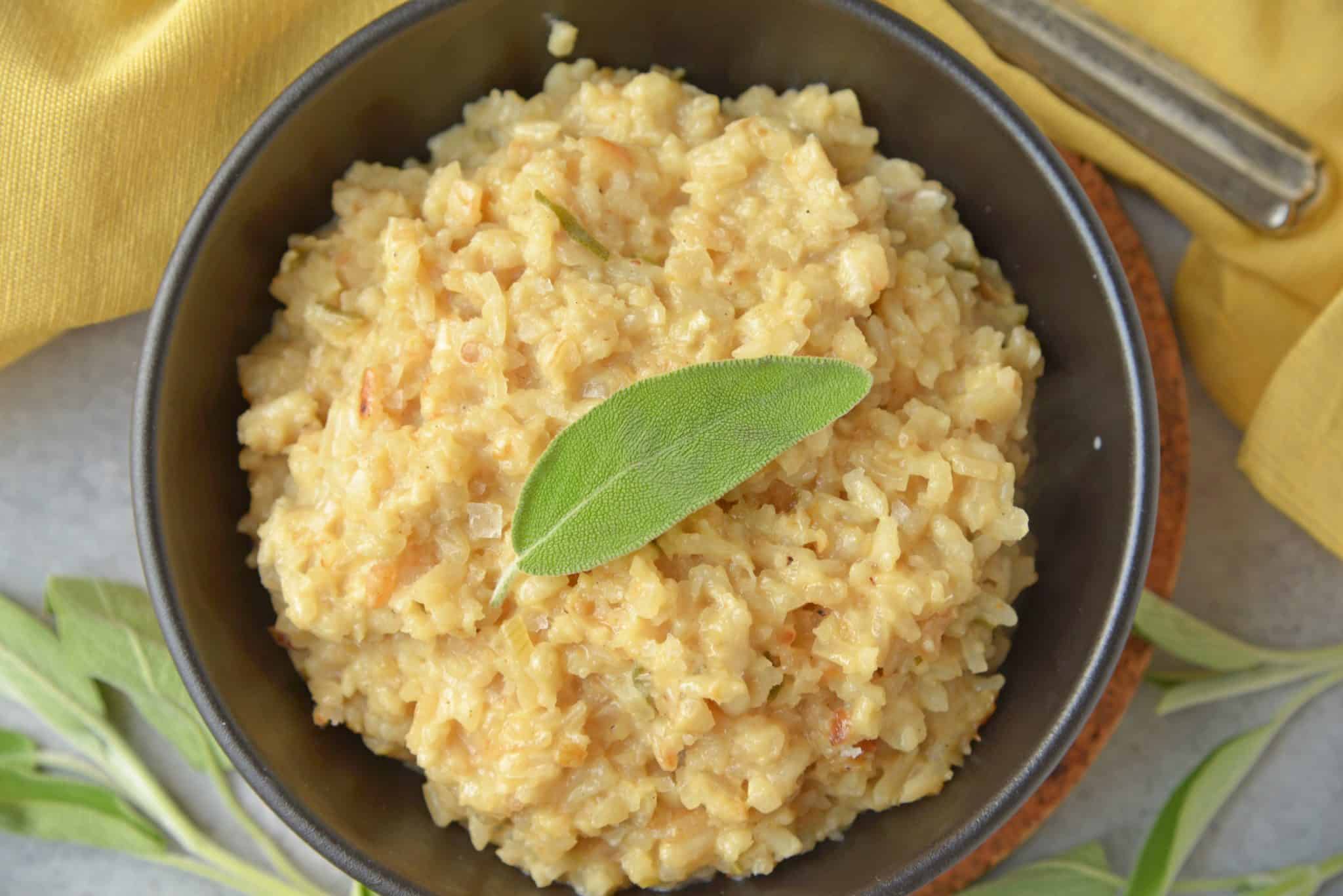 Sage Parsnip Risotto is a vegetarian side dish bursting with flavor. A creamy risotto recipe that uses mascarpone and parmesan cheese. #vegetablerisotto #creamyrisotto www.savoryexperiments.com