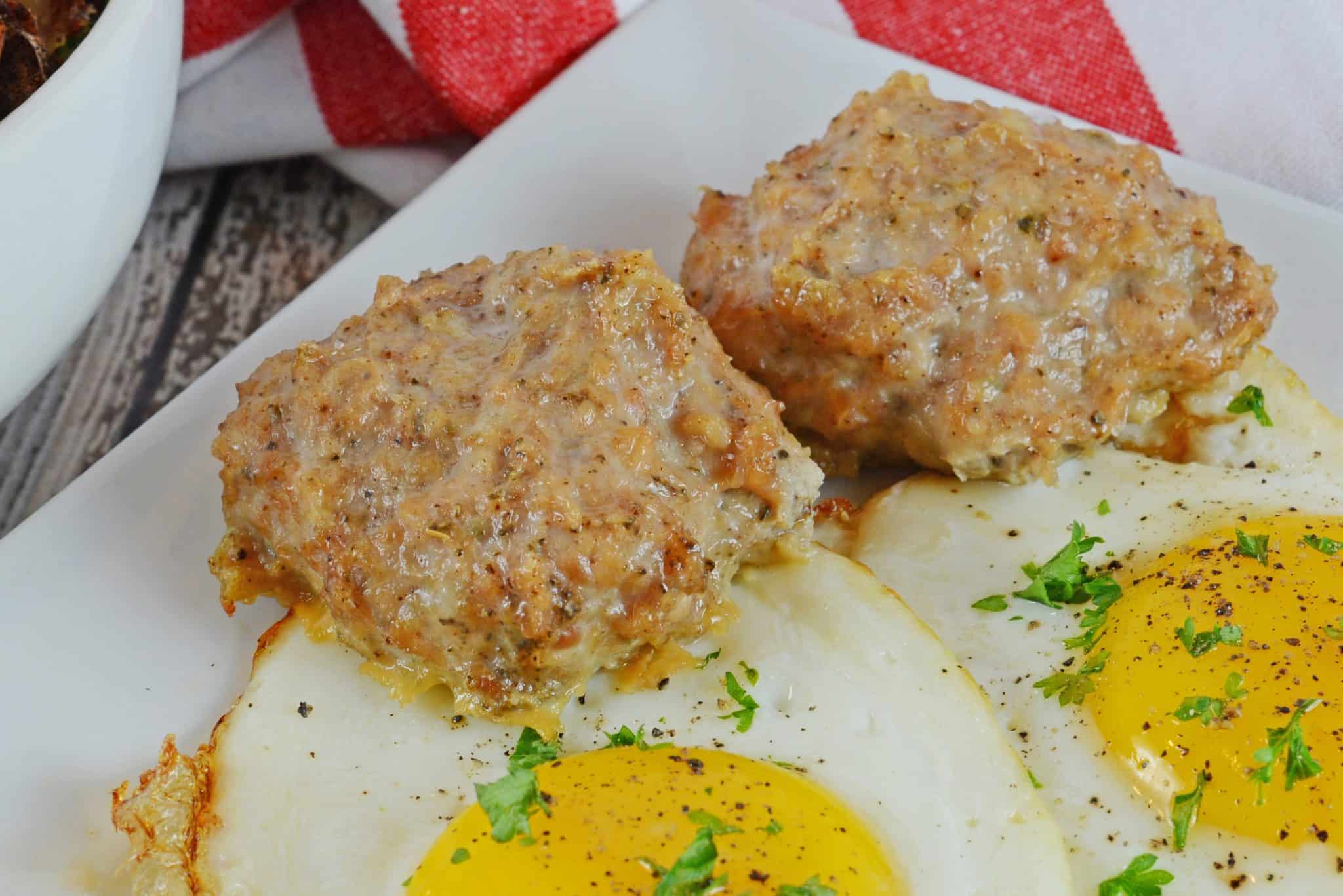 Maple Sage Chicken Sausage is an easy breakfast sausage recipe using a savory sausage spice mix. They can be made ahead of time and frozen! #homemadesausage #breakfastsausage www.savoryexperiments.com