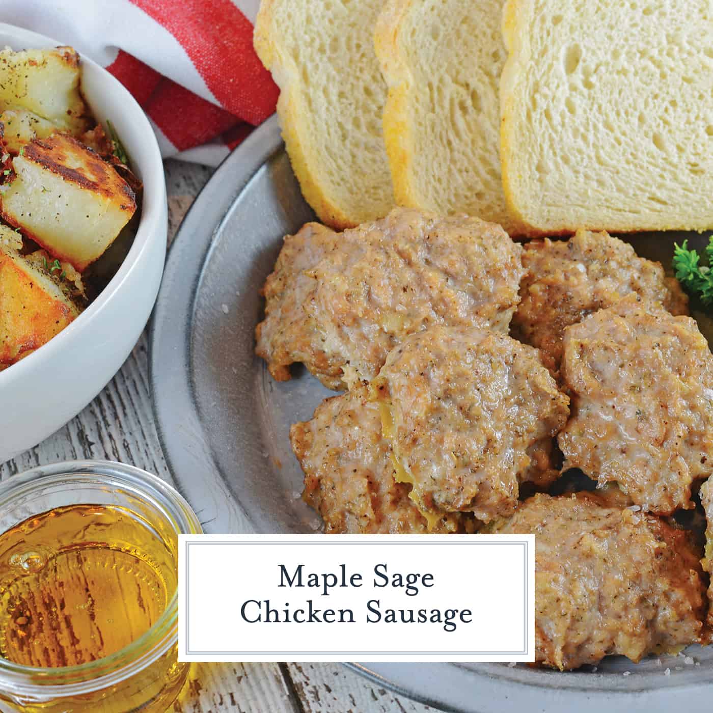 Maple Sage Chicken Sausage is an easy breakfast sausage recipe using a savory sausage spice mix. They can be made ahead of time and frozen! #homemadesausage #breakfastsausage www.savoryexperiments.com