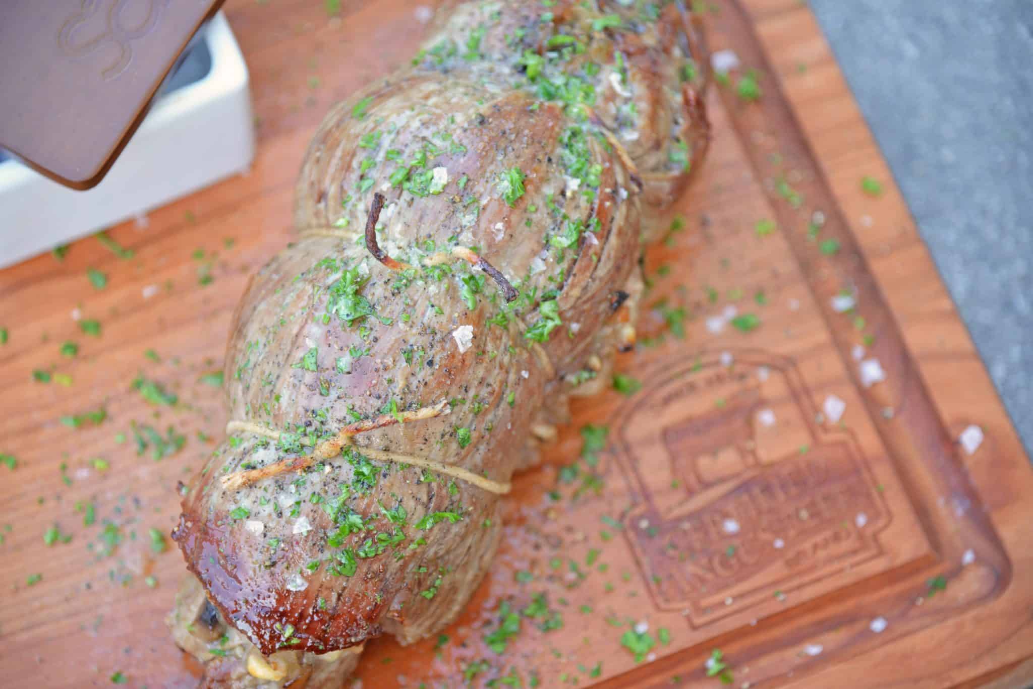 Mushroom Cheese Stuffed Flank Steak is a delicious and succulent main dish with cheese, mushrooms and garlic. The best flank steak pinwheel recipe! #stuffedflanksteak #flanksteakrecipe www.savoryexperiments.com