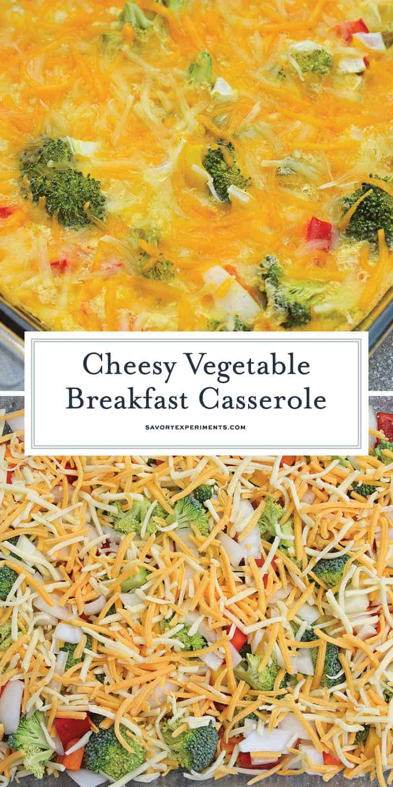 Cheesy Vegetable Breakfast Casserole uses fluffy eggs with broccoli, bell pepper, onion and cheese to make a delightful breakfast that is perfect for feeding a crowd! #vegetablecasserole #breakfastcasserole www.savoryexperiments.com 