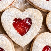 overhead of jammie dodger cookies