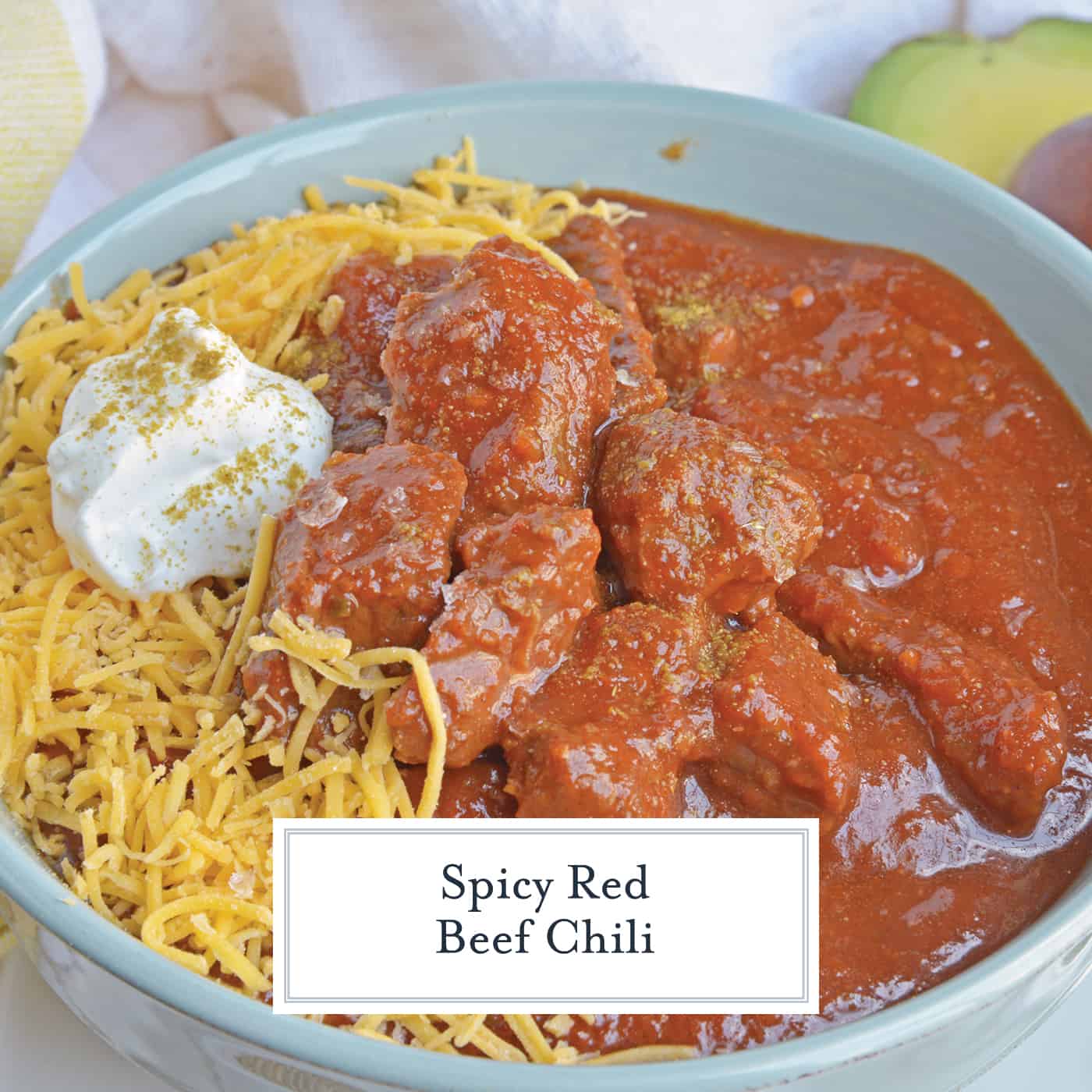 Red Beef Chili uses chunks of steak and simmers them to tender perfection in a chili tomato sauce. Serve over rice, noodles or as a stew. #bestchilirecipe #bobbyflay #redbeefchili www.savoryexperiments.com