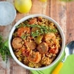 Healthy Jambalaya Recipe- you won’t believe how easy this jambalaya recipe is! Throw out the box mix and make your own in under an hour with whole, healthy ingredients. www.savoryexperiments.com