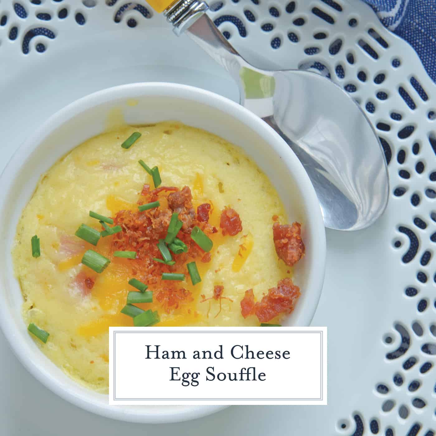 This Ham and Cheese Egg Soufflé recipe is perfect for breakfast or brunch, and great for a crowd! Made up of eggs, ham, cheddar cheese, bacon, and chives! #eggsoufflé #cheesesoufflé #soufflérecipe www.savoryexperiments.com