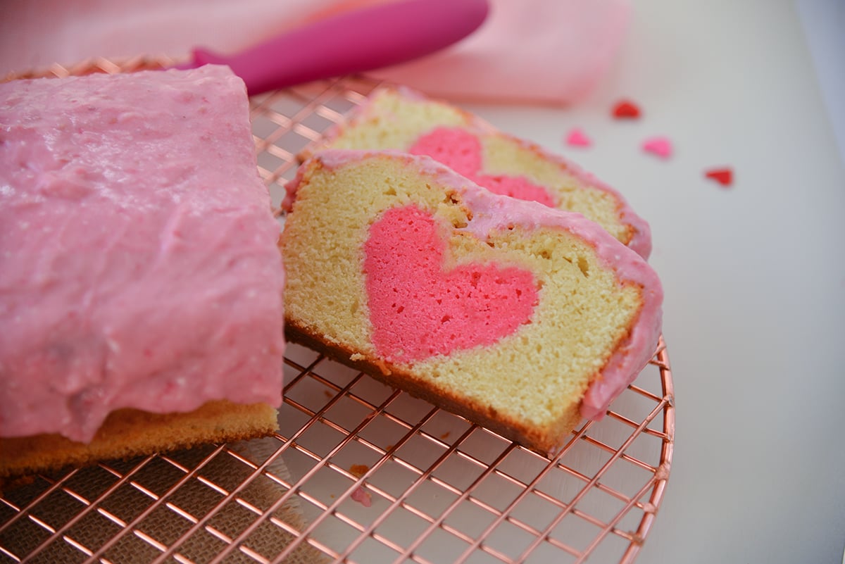 Peek-a-Boo Pound Cake with Raspberry Cream Cheese Frosting