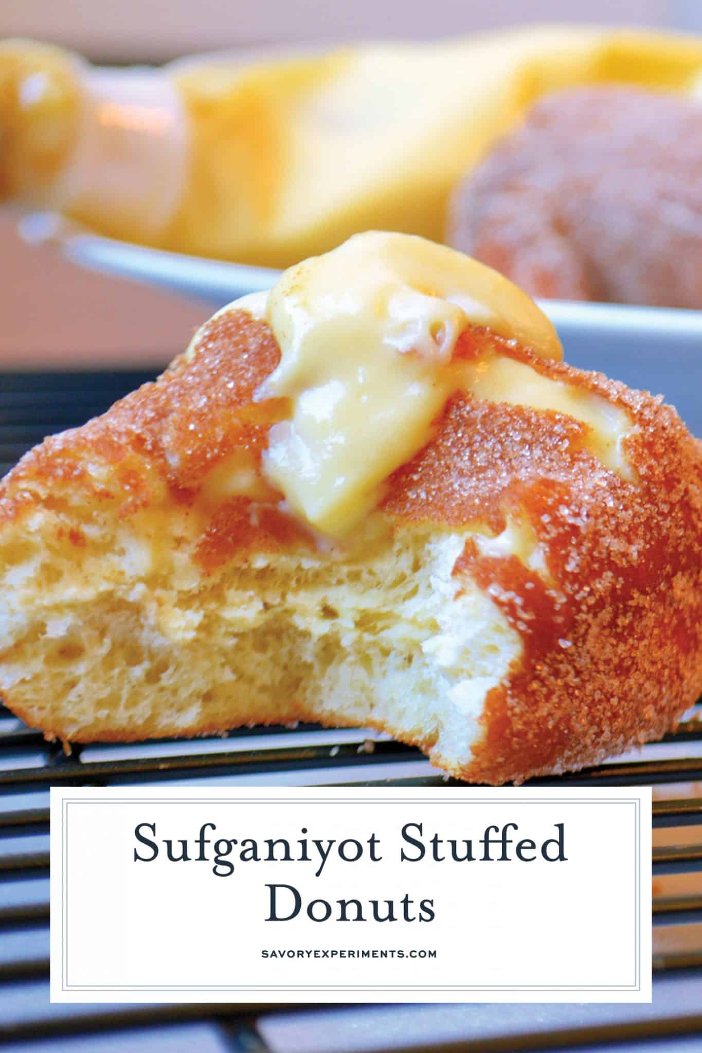Sufganiyot Stuffed Donuts let you prepare warm & fresh strawberry jelly & vanilla custard stuffed donuts at home! Light & fluffy dough with a hint of sugar! #donutrecipe #stuffeddonuts #easysufganiyotrecipe www.savoryexperiments.com