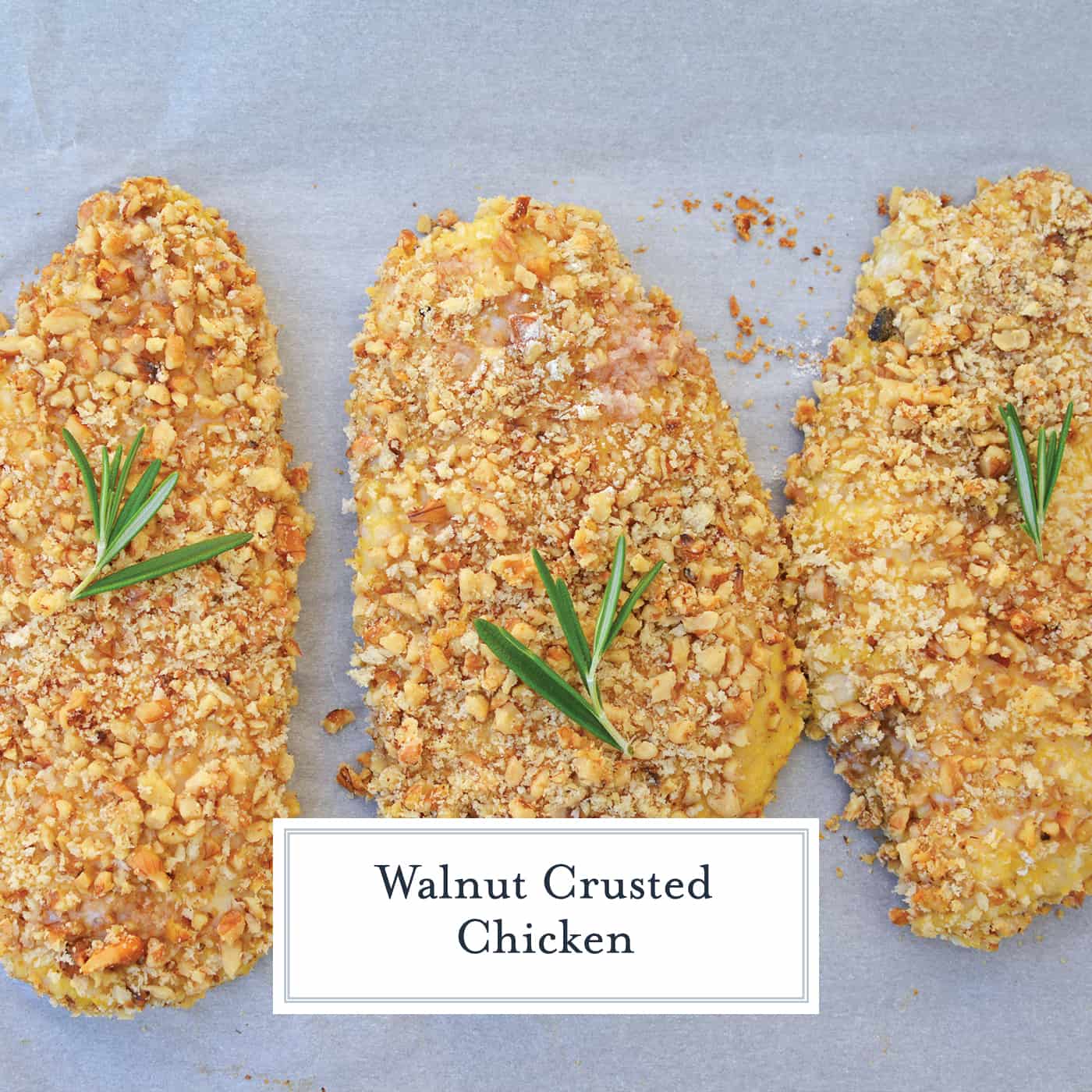 Walnut Crusted Chicken is a deliciously healthy, crunchy chicken with a cool dipping sauce! Made with chopped walnuts, panko bread crumbs, and fresh rosemary! #walnutcrustedchicken #rosemarychicken www.savoryexperiments.com