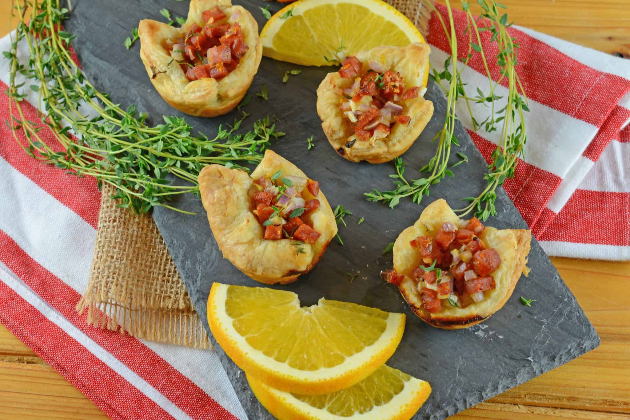 Citrus Sausage Tartlets are an easy appetizer perfect for a fancy party, casual get together or office potluck. They only take 7 ingredients and 15 minutes of prep!