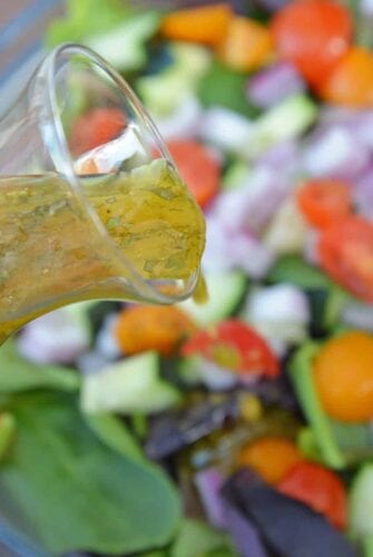 This Red Wine Vinaigrette is a deliciously easy homemade salad dressing recipe, taking only a fraction of the time it takes for you to chop up a salad! #vinaigretterecipe #redwinevinaigrette #vinaigrettedressing www.savoryexperiments.com