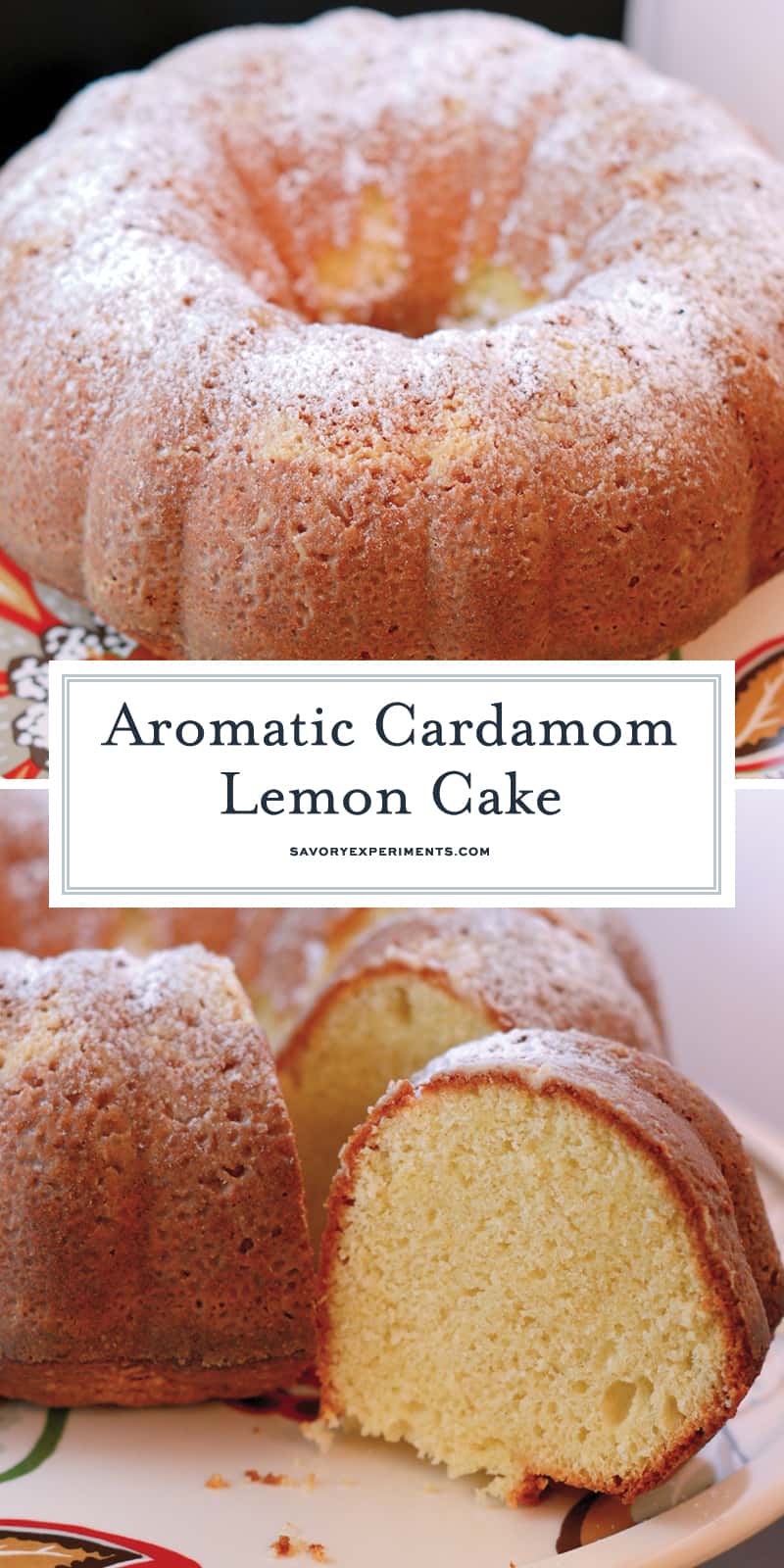 Cardamom Lemon Cake is a light cake and gently flavored. It pairs perfectly with tea, coffee or the grand finale to any meal. The perfect lemon bundt cake! #lemoncake #lemonbundtcake www.savoryexperiments.com