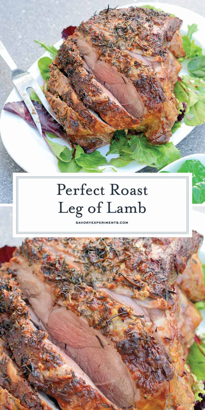 Leg of Lamb is an easy lamb recipe using a layer of fresh herbs and seasonings and high temperatures sear to form a nice crust leaving the instead nice and juicy. #legoflamb #roastlamb #easterlamb www.savoryexperiments.com 