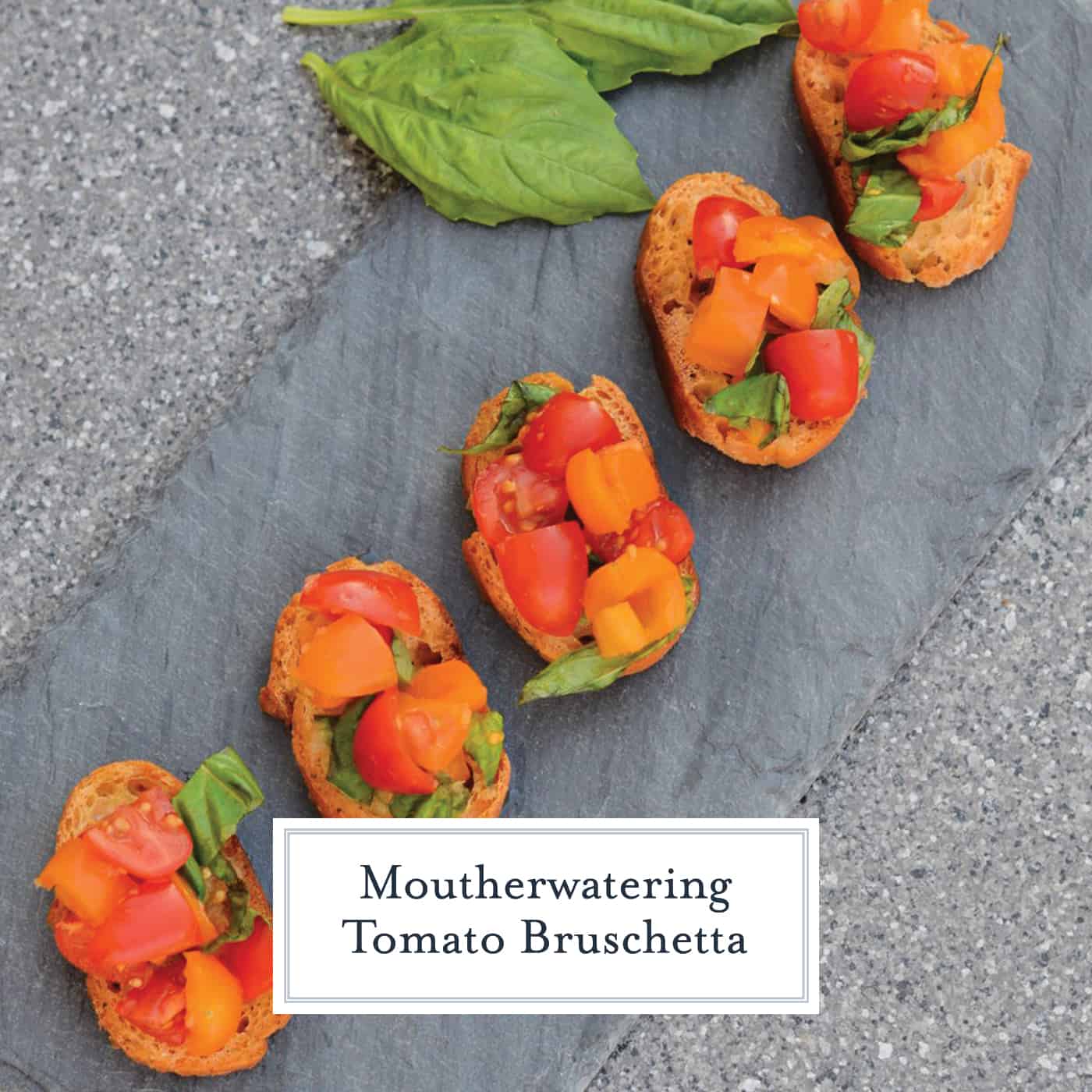 This Tomato Bruschetta recipe is a classic no cook appetizer that can be ready in as little as 20 minutes using fresh tomatoes, basil and garlic. #easybruschetta #tomatobruschetta www.savoryexperiments.com