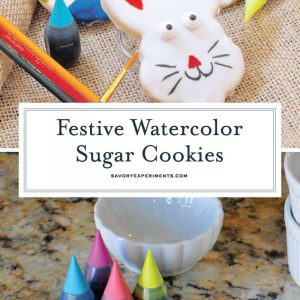 Watercolor Sugar Cookies can be made for any holiday, but I like them best for Easter. Easter Egg Cookies and Bunny Cookies are just so pretty with the soft glow of watercolor! #watercolorsugarcookies #sugarcookiecutouts #eastercookies www.savoryexperiments.com