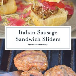 These Italian Sausage Sandwich Sliders are easy to prepare and even easier to eat. Featuring pork sausage and Hawaiian rolls, they are sure to impress. #italiansausagesandwichsliders #hawaiianrollsliders www.savoryexperiments.com