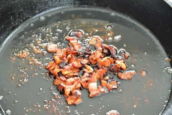 browned bacon in a skilet