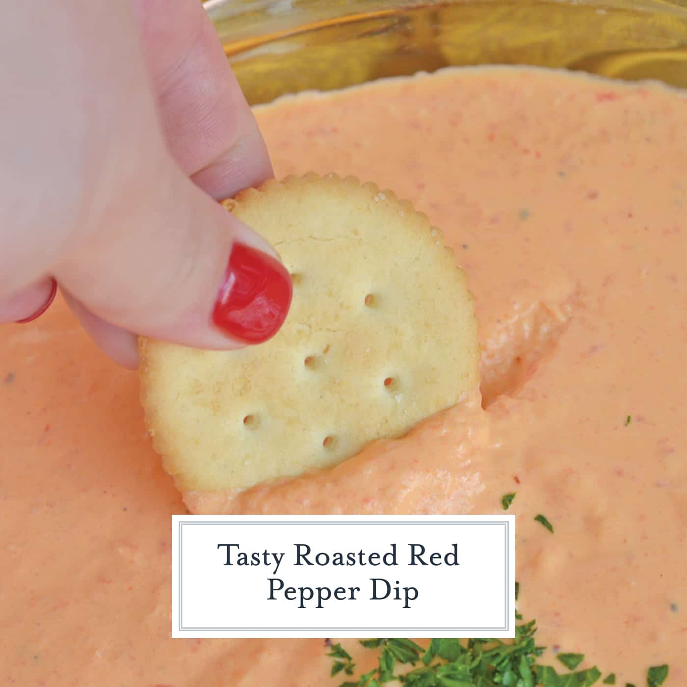 Roasted Red Pepper Dip is tangy, light, and irresistibly delicious. Served warm or cold, it is perfect for parties or an afternoon snack. #roastedredpepperdip #chipdip #roastedredpepper www.savoryexperiments.com