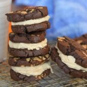 stack of chocolate peanut butter sandwich cookies