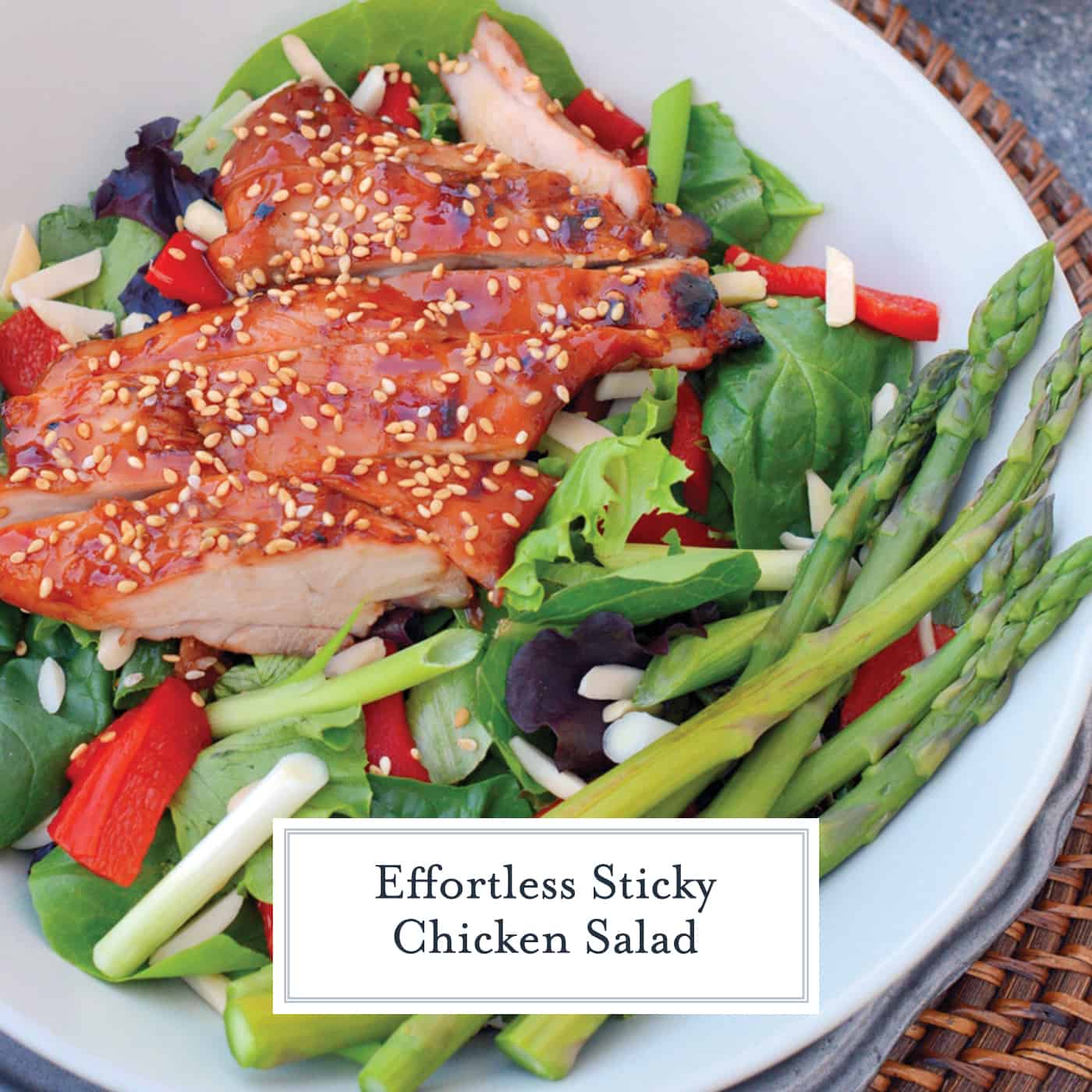 Sticky Chicken Salad is a flavorful, Asian inspired meal ready in just 30 minutes. Delicious, healthy, and great for the whole family. #stickychickensalad #chickensalad www.savoryexperiments.com