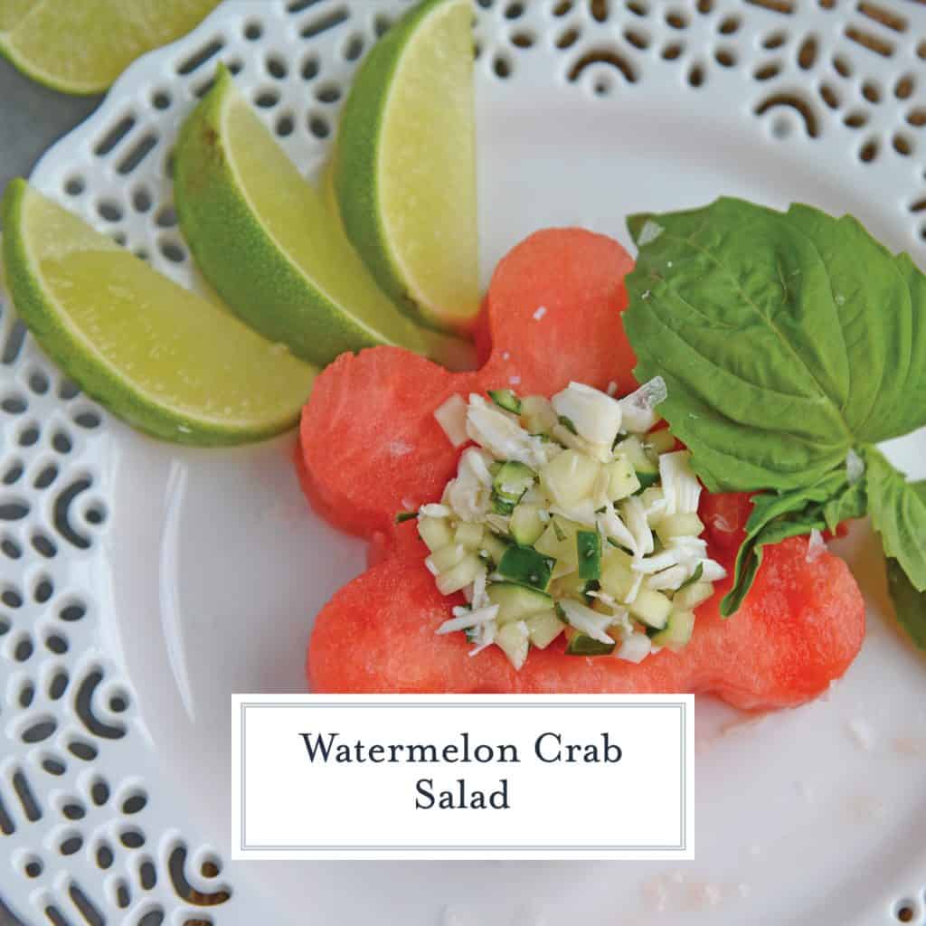 Watermelon Crab Salad is a refreshing, healthy salad complete with crab meat, a touch of heat, and a good dose of watermelon. Perfect for a light lunch! #watermelonsalad #crabmeat #watermelon www.savoryexperiments.com