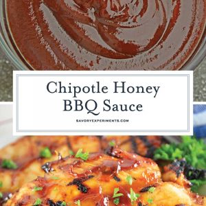 Chipotle Honey BBQ Sauce is a delicious recipe that will leave you with your very own homemade BBQ sauce! Slightly sweet and slightly spicy, it tastes perfect on anything that needs homemade BBQ sauce. #BBQsauce #homemadeBBQsauce www.savoryexperiments.com