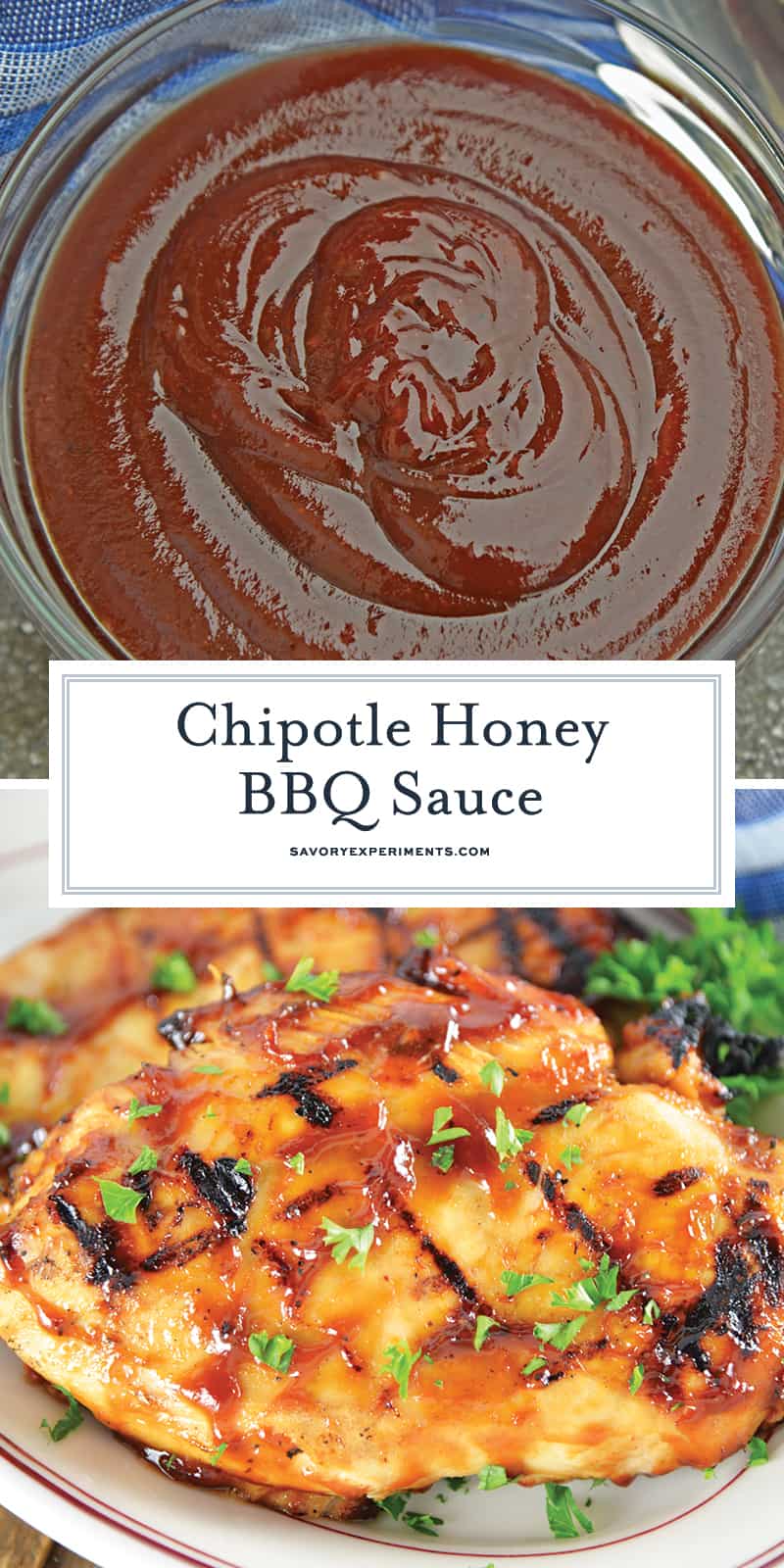 Chipotle Honey BBQ Sauce is a delicious recipe that will leave you with your very own homemade BBQ sauce! Slightly sweet and slightly spicy, it tastes perfect on anything that needs homemade BBQ sauce. #BBQsauce #homemadeBBQsauce www.savoryexperiments.com