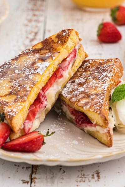 close up of stuffed french toast slices