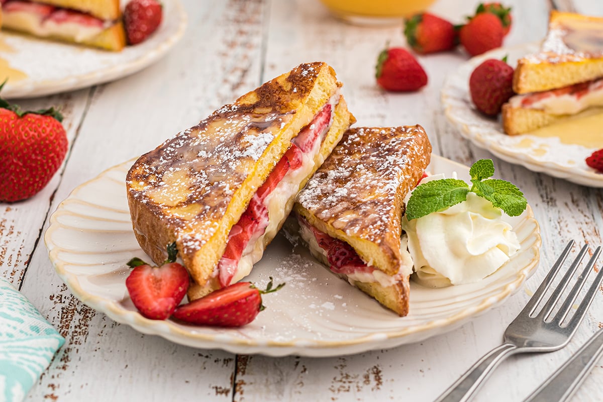 close up of stuffed french toast slices