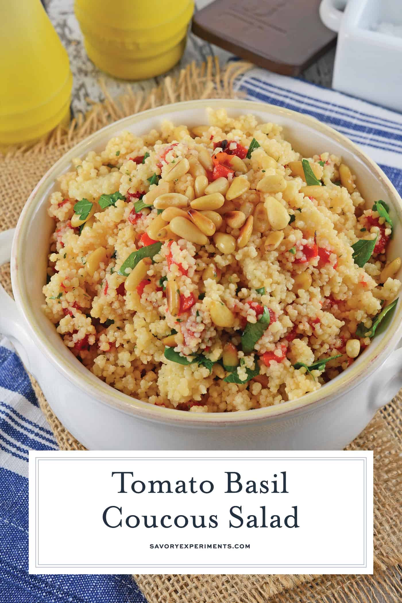 My Tomato Basil Couscous Salad is a great way to liven up any meal. Simple to make and full of flavor, your family will love it! #tomatobasilcouscoussalad #tomatobasil #couscous www.savoryexperiments.com