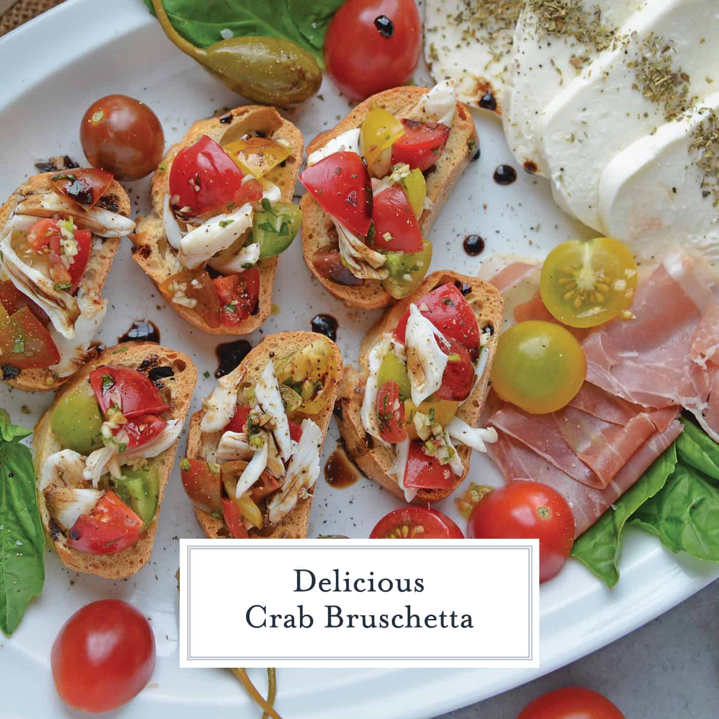 Crab Bruschetta is a mound of fresh tomatoes, garlic basil and buttery crab meat piled high on crispy toast. This is one of the best appetizers out there! #crabbruschetta #easybruschetta www.savoryexperiments.com