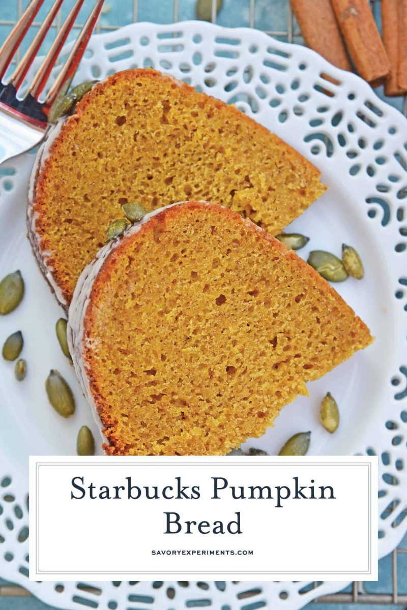 Copycat Starbucks Pumpkin Bread is a moist and flavorful pumpkin pound cake perfect for pairing with a pumpkin spice coffee! #pumpkinbread #pumpkinpoundcake www.savoryexperiments.com