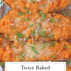 Twice Baked Sweet Potatoes take the deliciousness of whipped sweet potatoes and put them into their own little, serveable boats. #twicebakedpotatoes #sweetpotatoes www.savoryexperiments.com