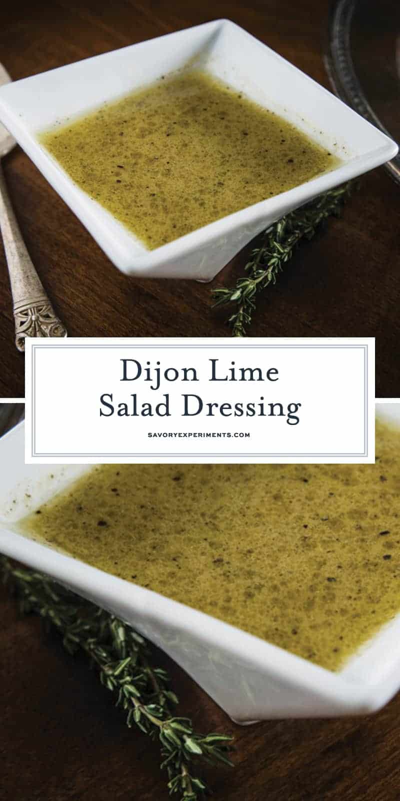 Dijon Lime Salad Dressing is an easy homemade salad dressing with citrus flavors and tangy Dijon mustard. Use on your favorite salad, as a marinade or on grilled or roasted vegetables. #homemadesaladdressing www.savoryexperiments.com 