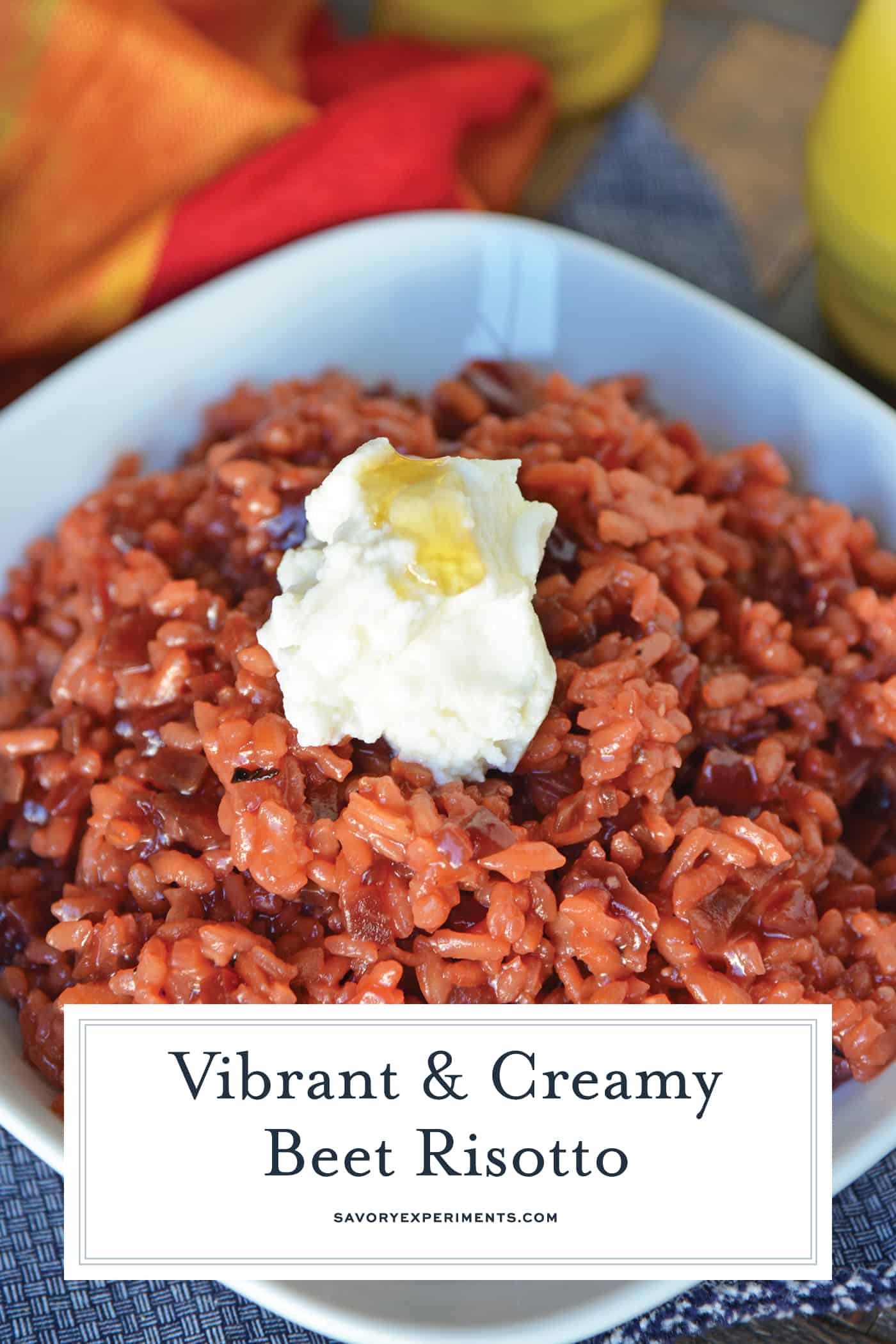 Beet Risotto is an easy risotto recipe that uses beets, shallots and garlic for a vibrant dish. Top with cool ricotta and honey. #beetrisotto #howtomakerisotto www.savoryexperiments.com