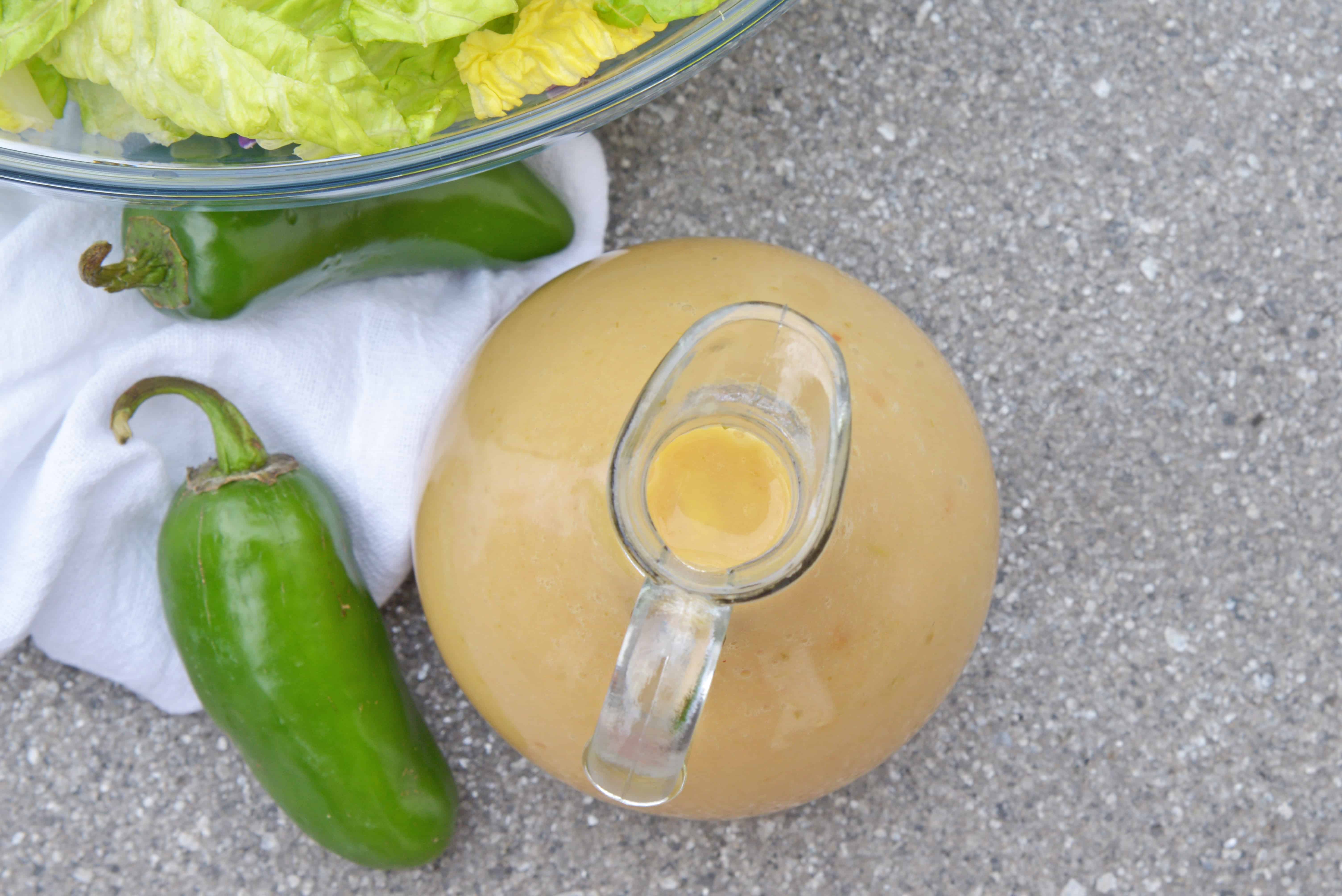 Roasted Jalapeno and Onion Dressing Recipe is a new way to jazz up your leafy greens or your favorite roasted or grilled vegetables. #jalapeno #saladdressing #caramelizedonion www.savoryexperiments.com
