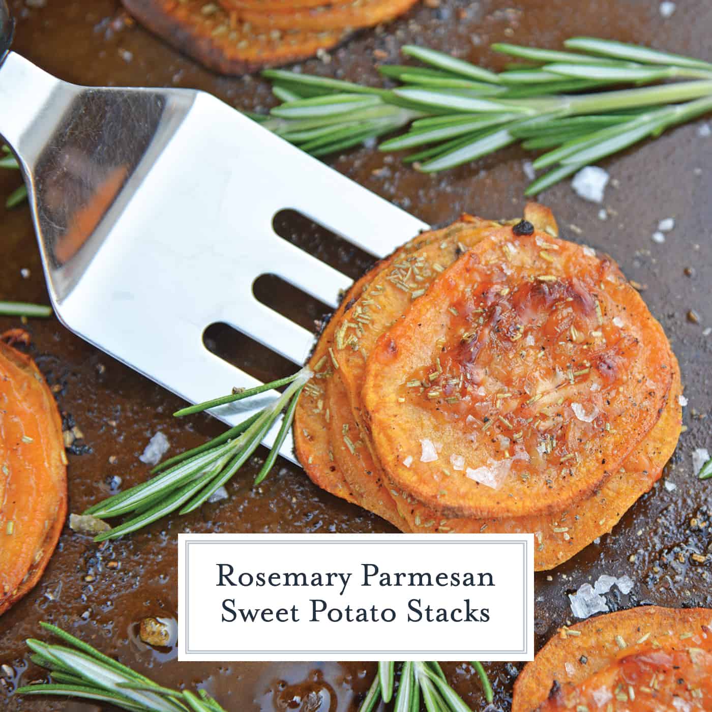 Rosemary Sweet Potato Stacks are a simple and visually appealing side dish or appetizer fit for any occasion. #sweetpotatostacks #sweetpotatoes www.savoryexperiments.com