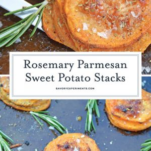 Rosemary Sweet Potato Stacks are a simple and visually appealing side dish or appetizer fit for any occasion. #sweetpotatostacks #sweetpotatoes www.savoryexperiments.com