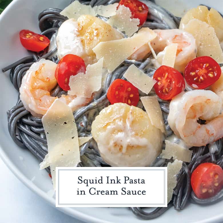 squid ink pasta with shrimp and scallops